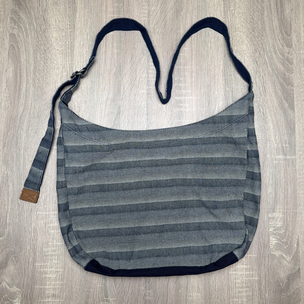 Retro Metro by Thirty One Blue‎ Woven Stripe Crossbody Hobo Purse Bag